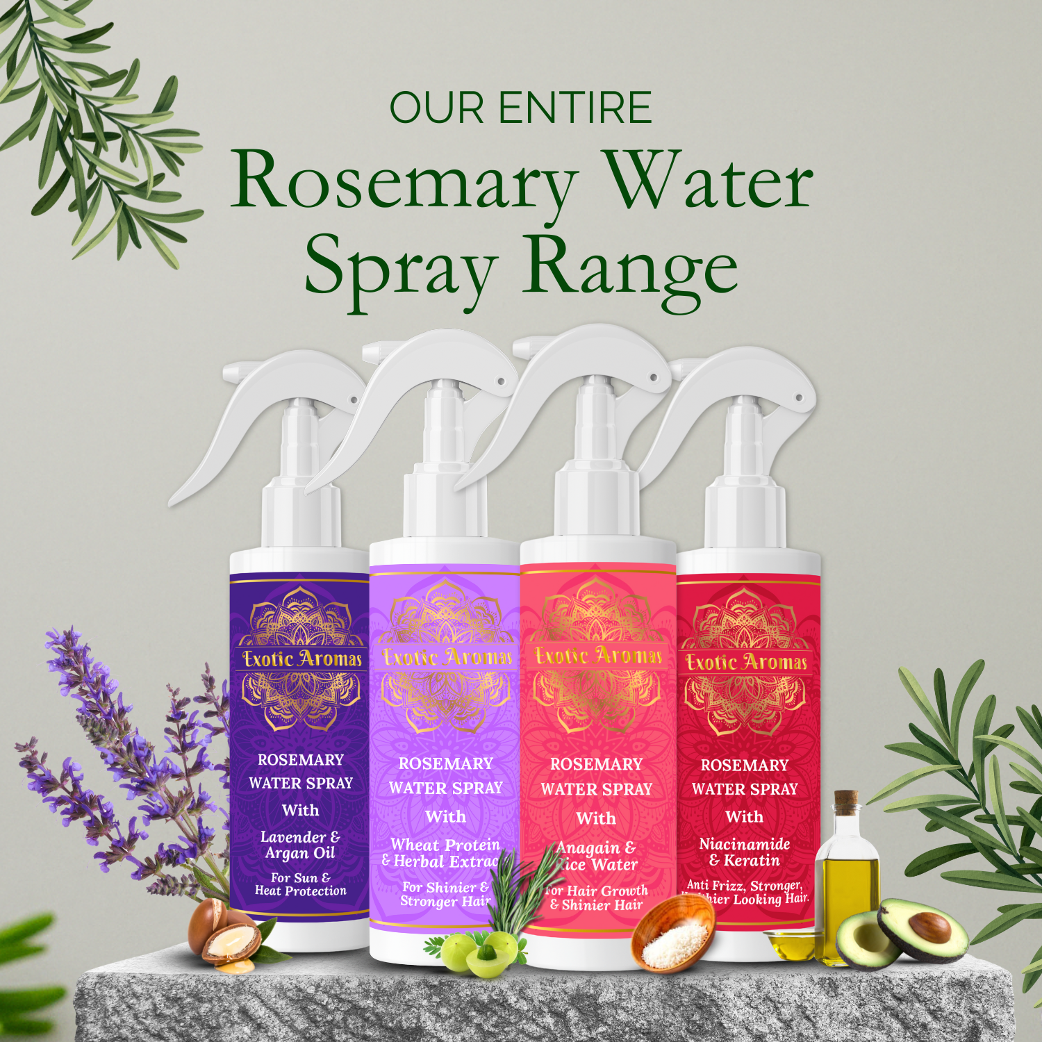 Exotic Aromas Rosemary Water Spray with Rice Water & Anagain