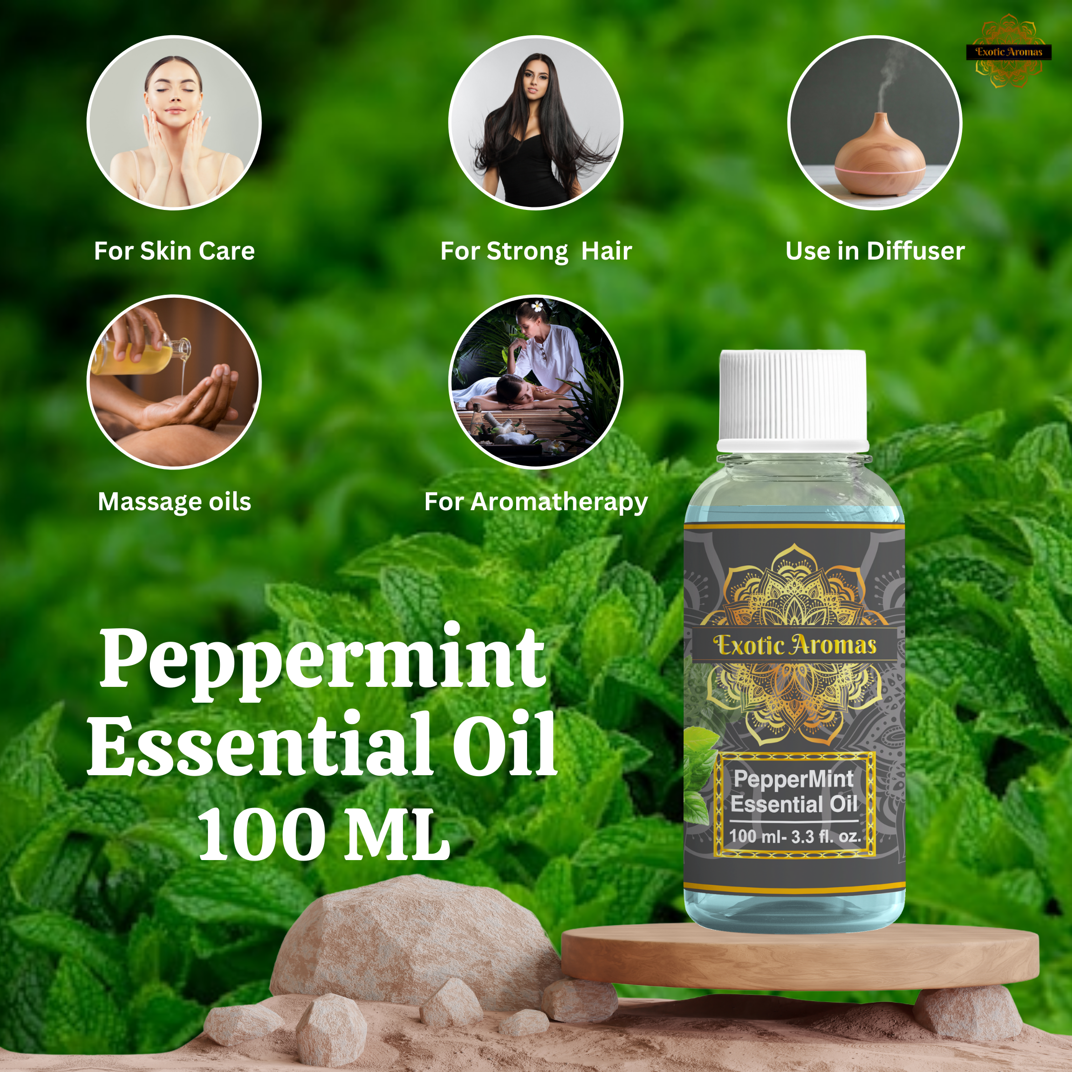 Peppermint Essential Oil for Aroma Therapy, Hair & Skin