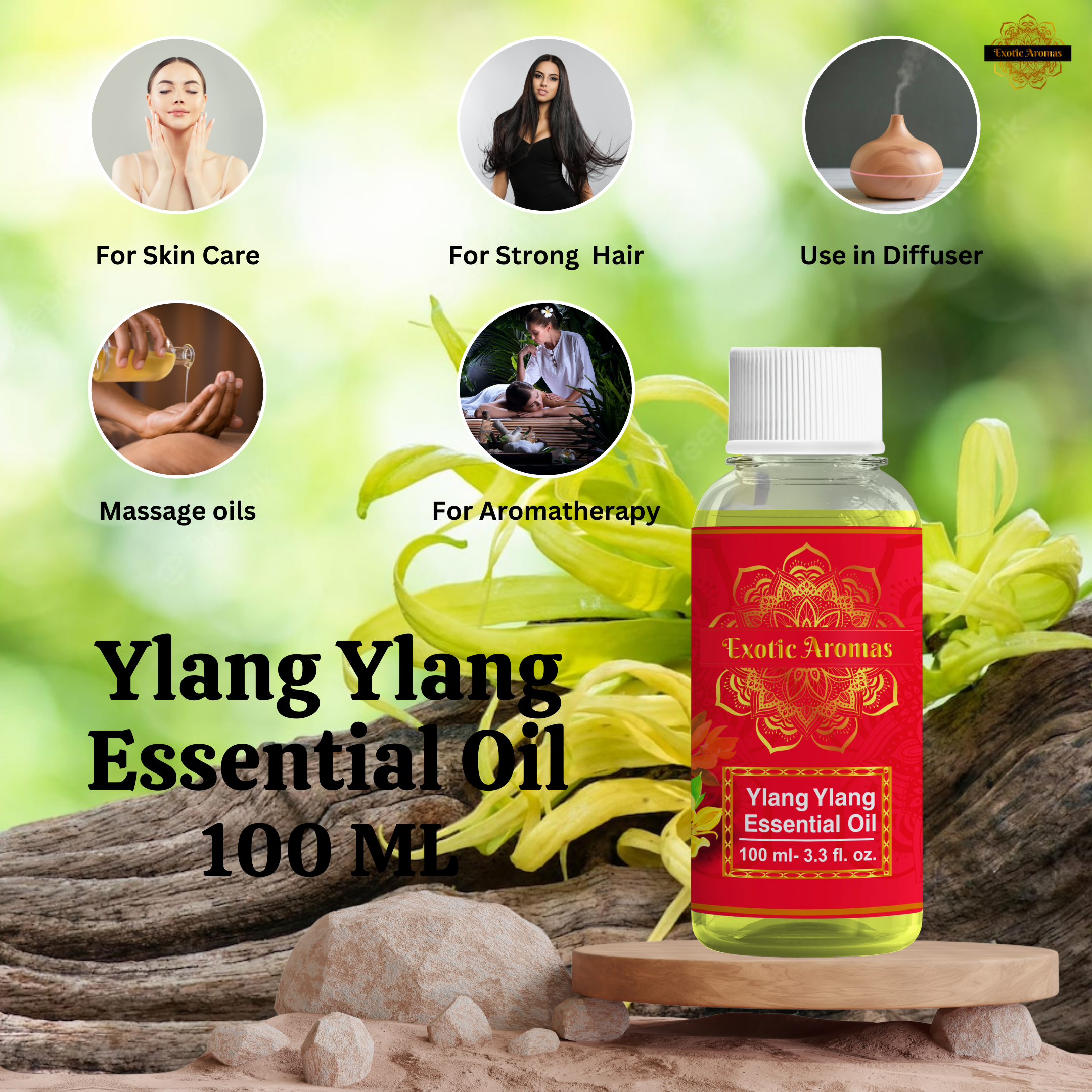 Ylang Ylang Essential Oil for Hair Strengthening, Acne Control & Aromatherapy