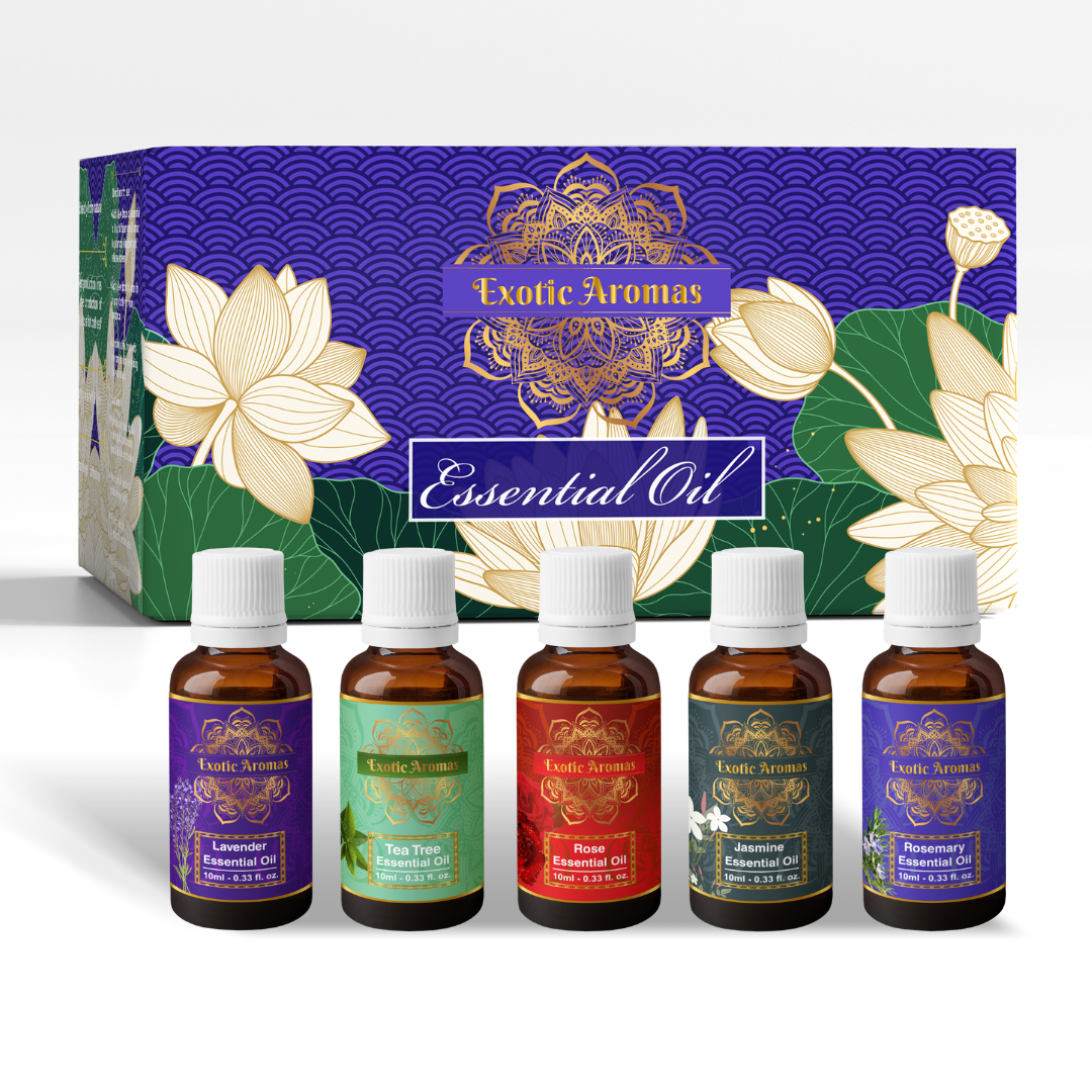 Essential Oils Pack of 5 - Lavender oil, Tea Tree Oil, Rose Oil, Jasmine Oil, Rosemary Oil