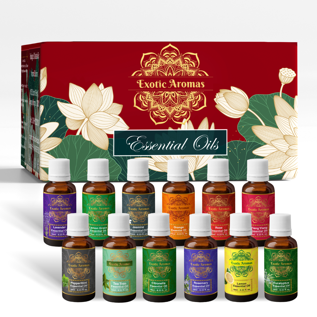Essential Oil Pack of 12 Lavender Rose Tea Tree Rosemary Jasmine YlangYlang Eucalyptus Orange Lemongrass Peppermint lemon citronella