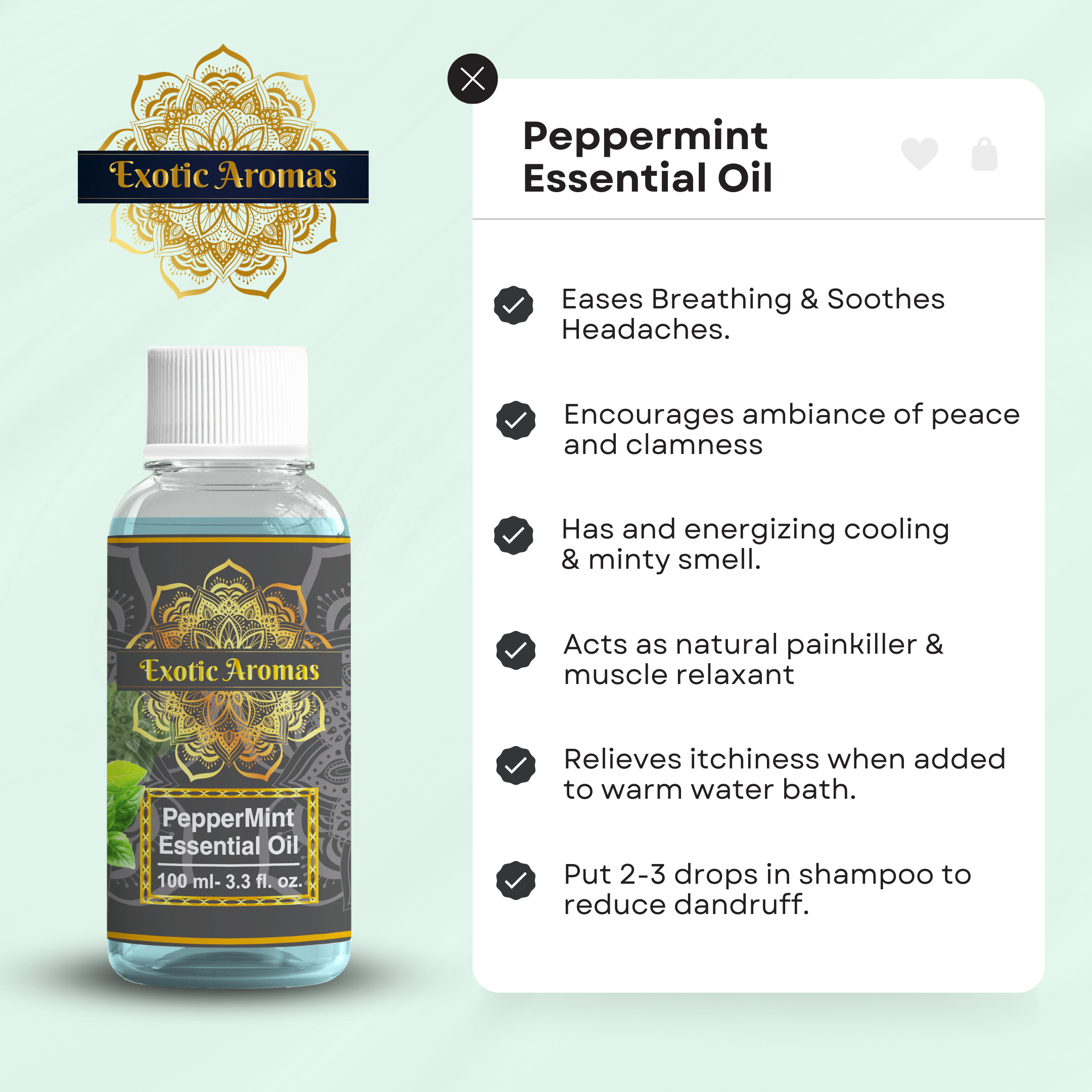 Peppermint Essential Oil for Aroma Therapy, Hair & Skin