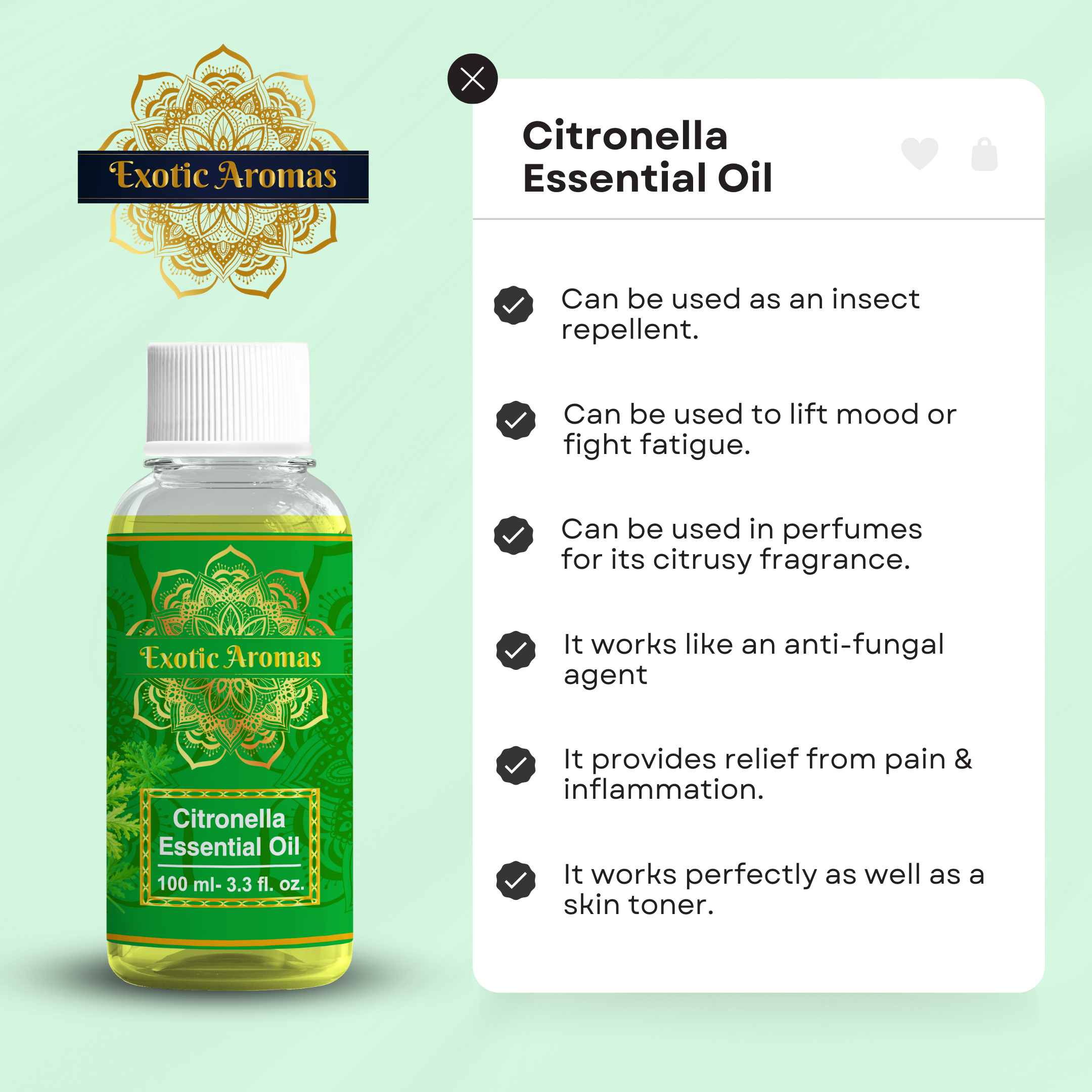 Citronella Essential Oil for Aroma Therapy, Hair & Skin