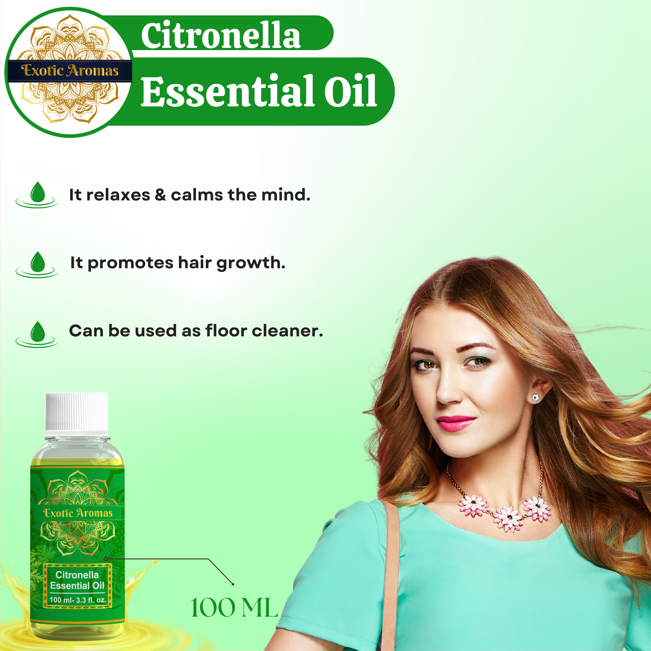 Citronella Essential Oil for Aroma Therapy, Hair & Skin