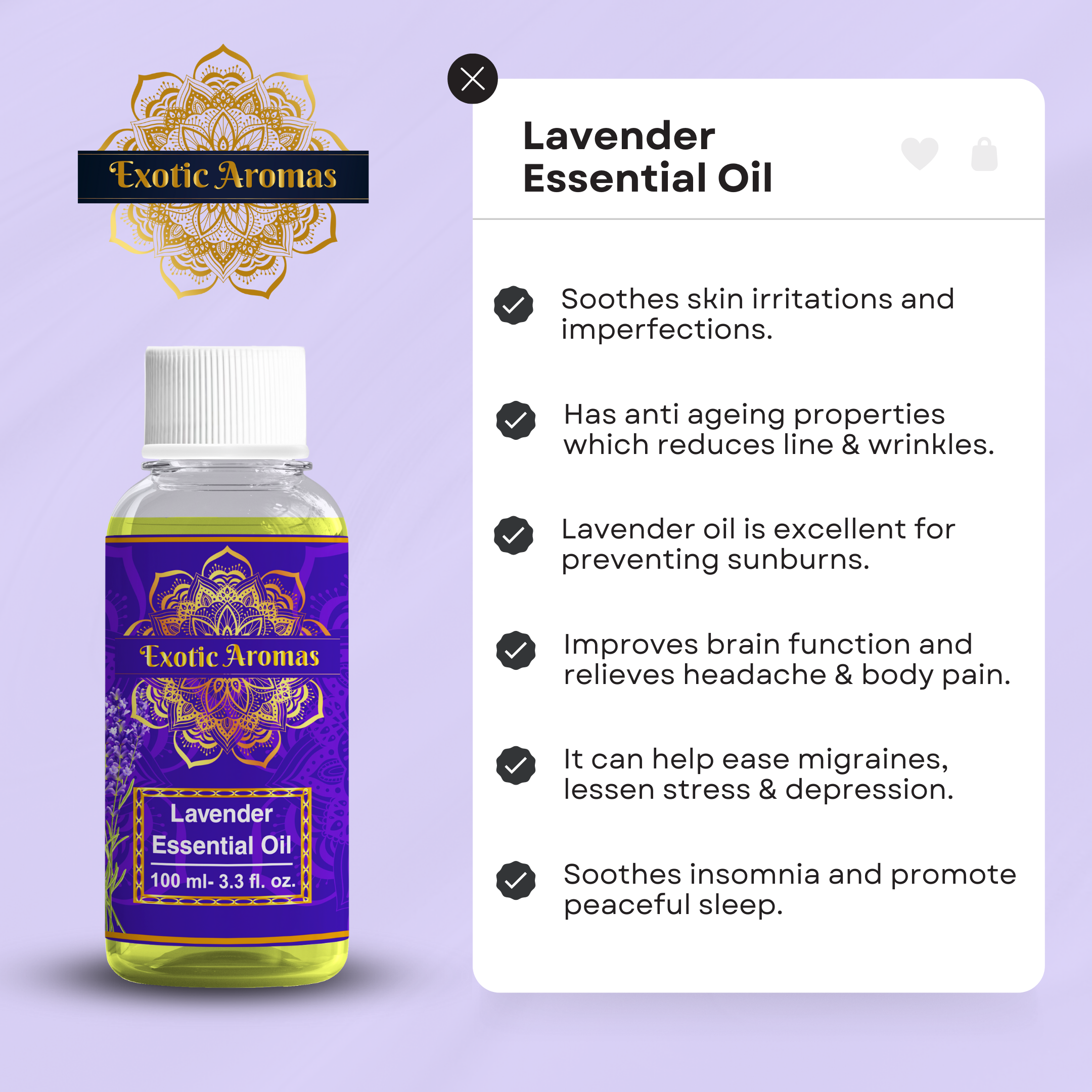 Lavender Essential Oil for Aroma Therapy, Stress Relief, Hair, Skin & Sleep