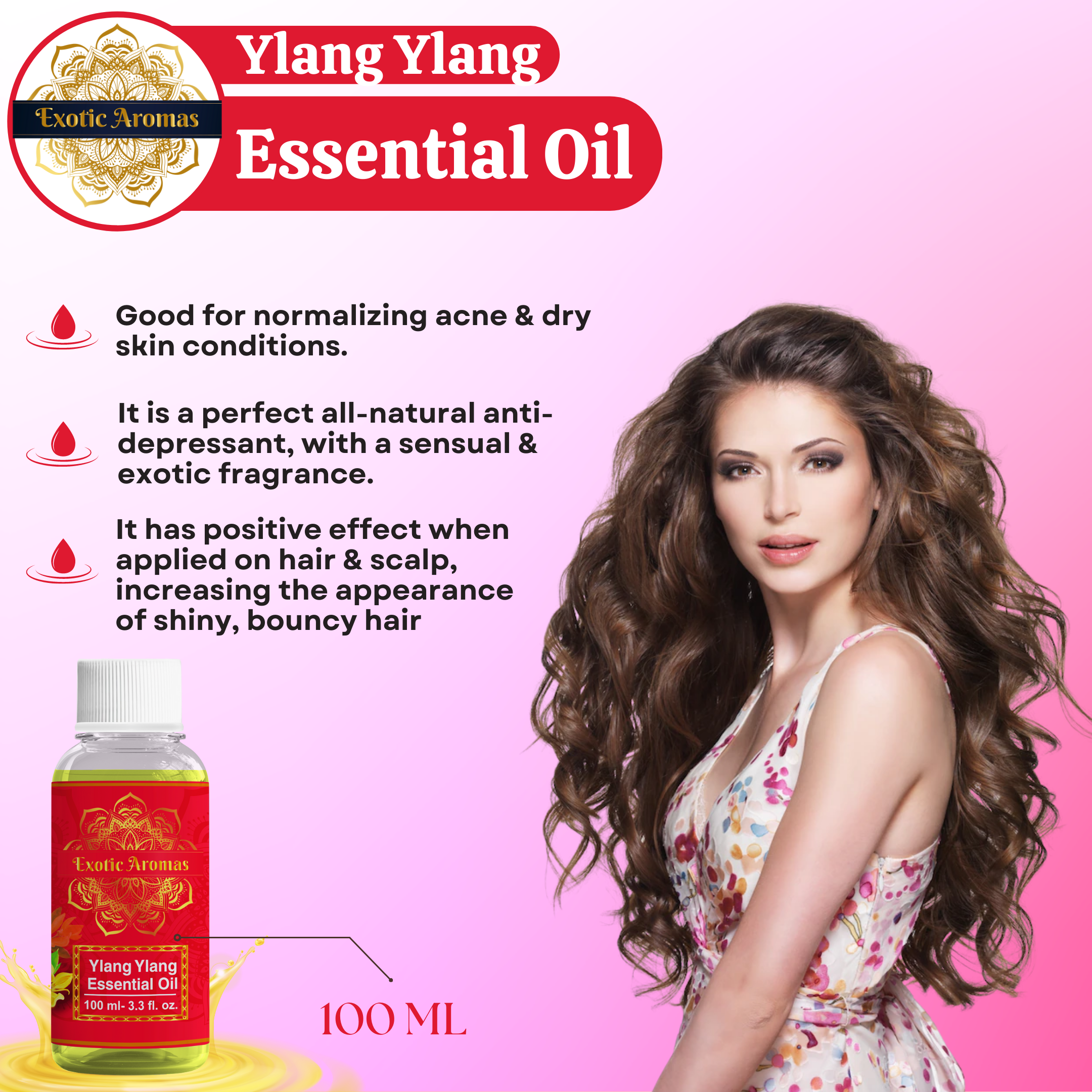 Ylang Ylang Essential Oil for Hair Strengthening, Acne Control & Aromatherapy