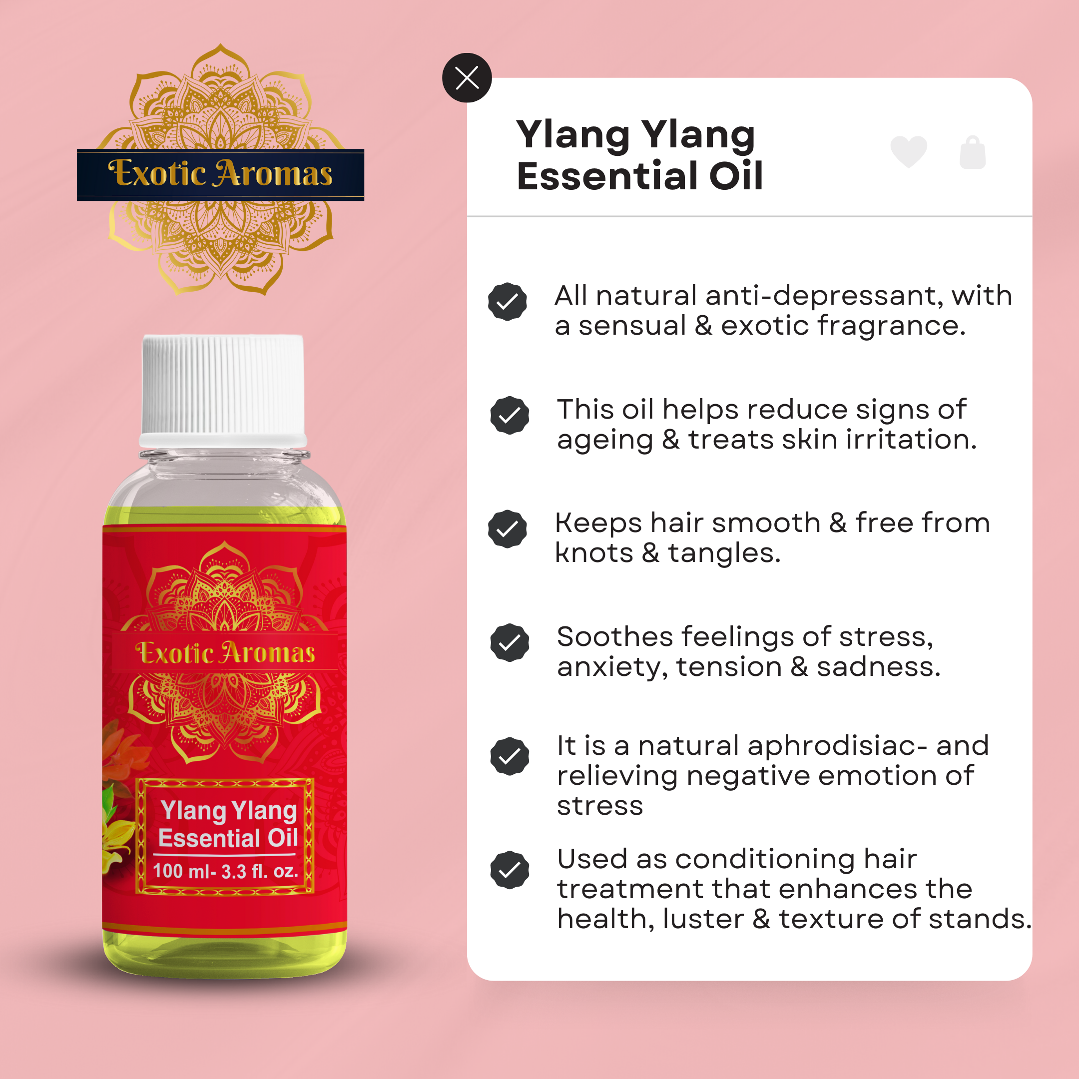 Ylang Ylang Essential Oil for Hair Strengthening, Acne Control & Aromatherapy