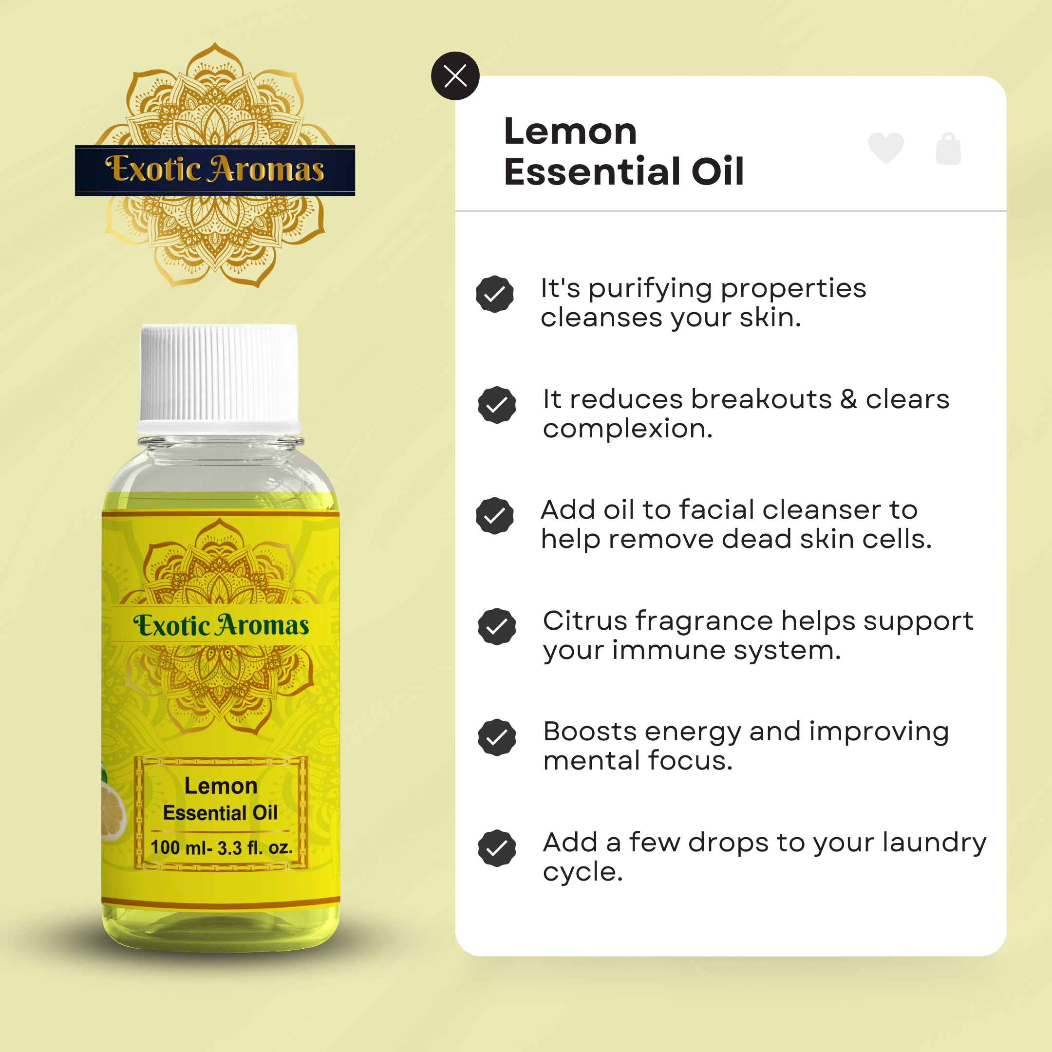 Lemon Essential Oil for Skin, Hair & Aroma Therapy