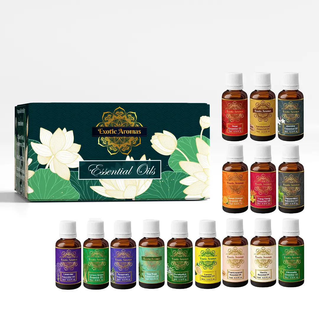 Essential Oil Pack of 15 Lavender Rose Sandalwood Jasmine Orange Rosemary Lemongrass Ylang Ylang Tea Tree Peppermint Eucalyptus Lemon Frankincense Vanilla Citronella, 10 ML Each