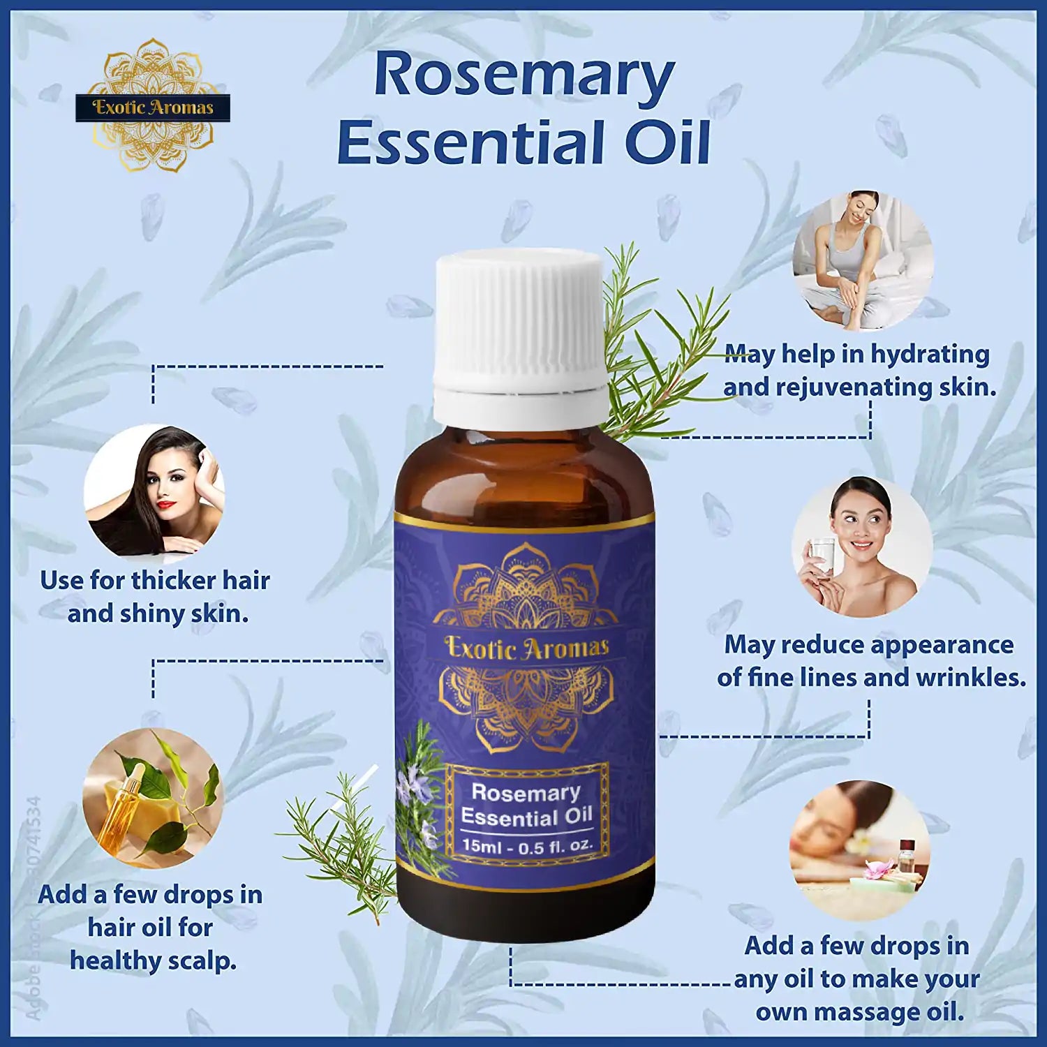 Rosemary Oil for Hair Growth, Skin, Aromatherapy (15 Ml+15 Ml) Pack of 2