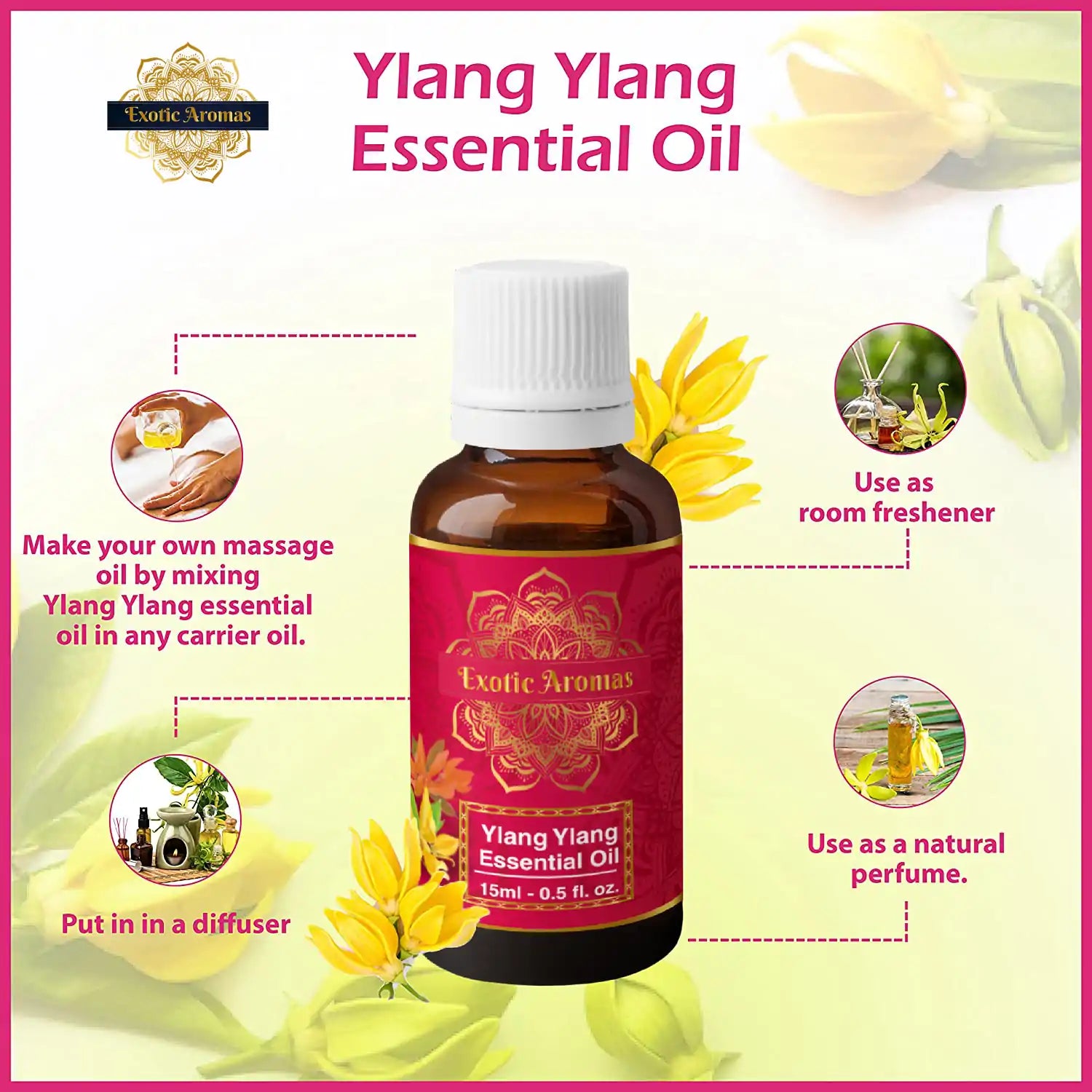 Ylang Ylang Essential Oil for Hair Strengthening, Acne Control & Aromatherapy (15Ml + 15Ml) Pack of 2