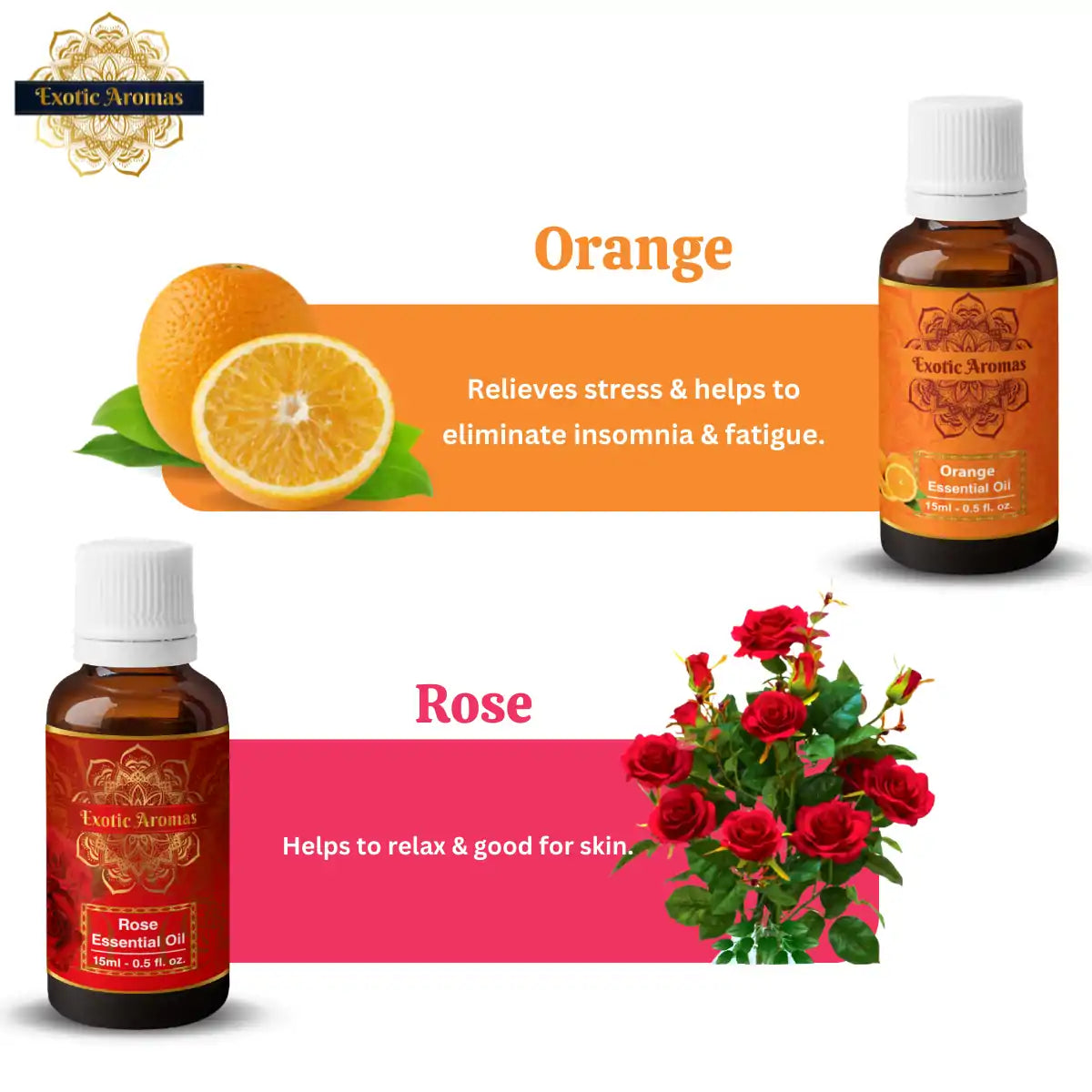 Essential Oil Pack of 5 - Lavender, Lemongrass, Jasmine, Orange, Rose Essential Oil, 10 ML Each