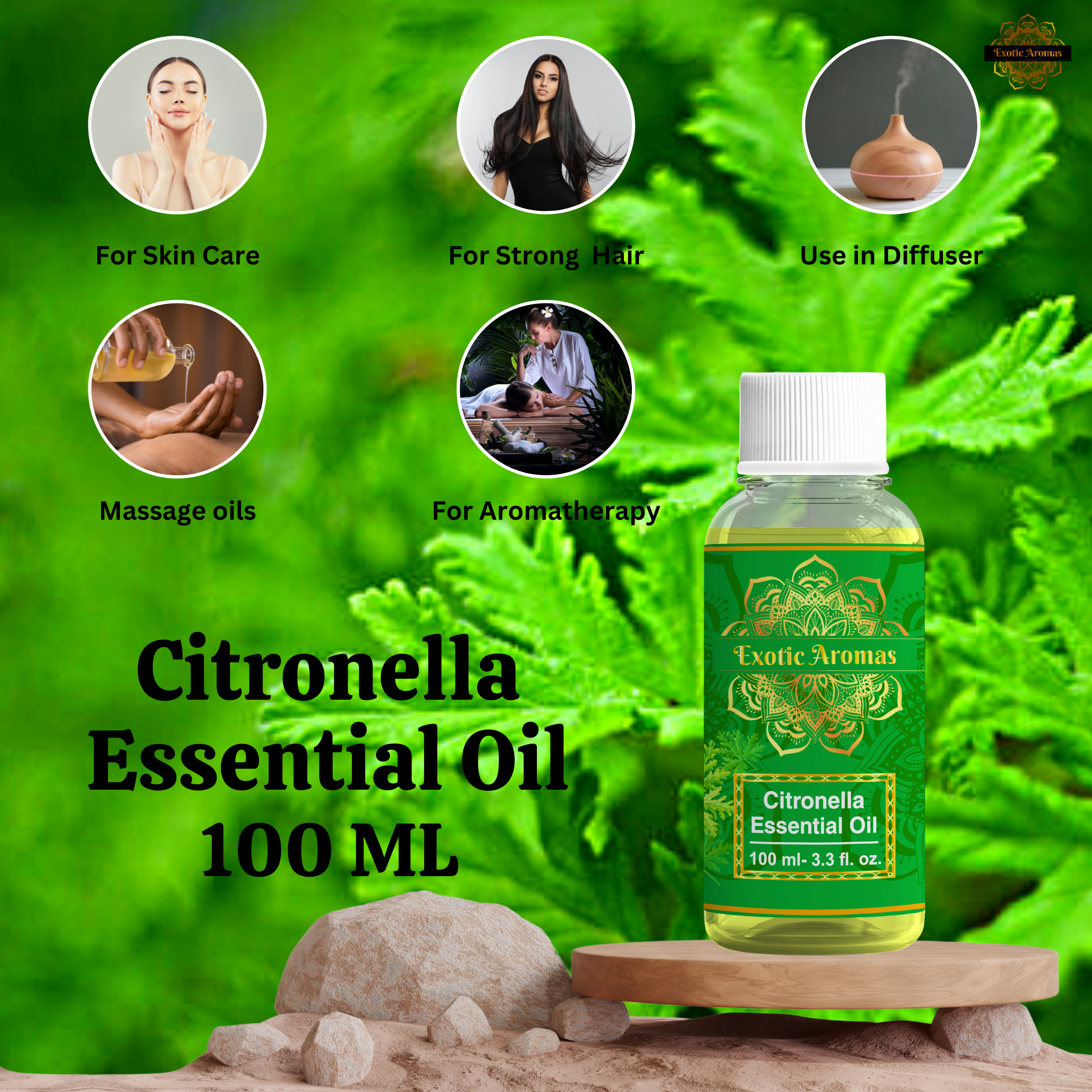 Citronella Essential Oil for Aroma Therapy, Hair & Skin
