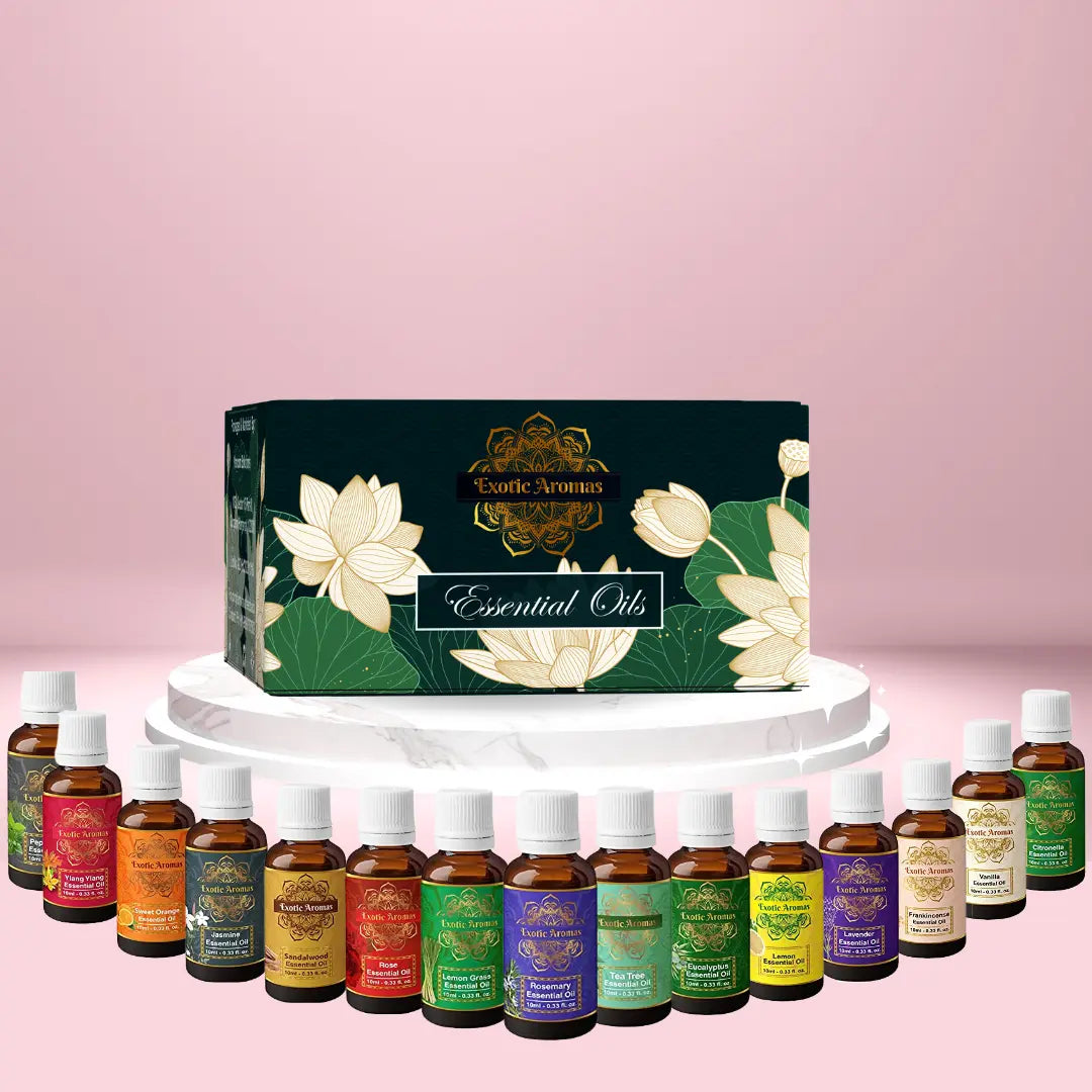 Essential Oil Pack of 15 Lavender Rose Sandalwood Jasmine Orange Rosemary Lemongrass Ylang Ylang Tea Tree Peppermint Eucalyptus Lemon Frankincense Vanilla Citronella, 10 ML Each