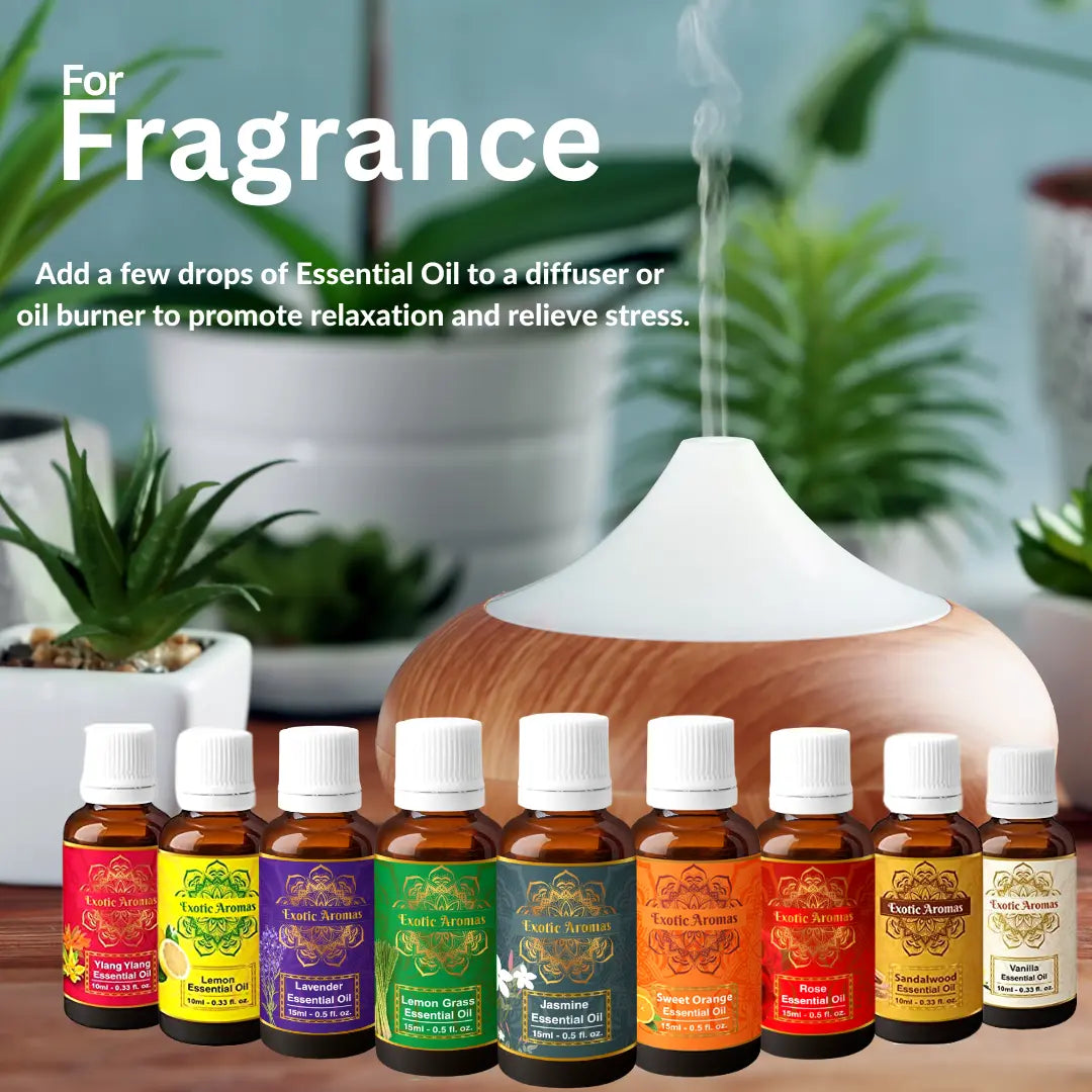 Essential Oil Pack of 15 Lavender Rose Sandalwood Jasmine Orange Rosemary Lemongrass Ylang Ylang Tea Tree Peppermint Eucalyptus Lemon Frankincense Vanilla Citronella, 10 ML Each