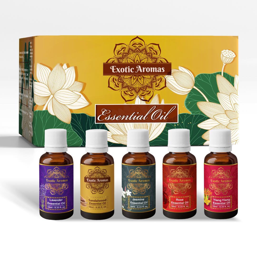 Essential Oil Pack of 5 - Lavender Oil, Sandalwood Oil, Jasmine Oil, Rose Oil, Ylang Yang Oil