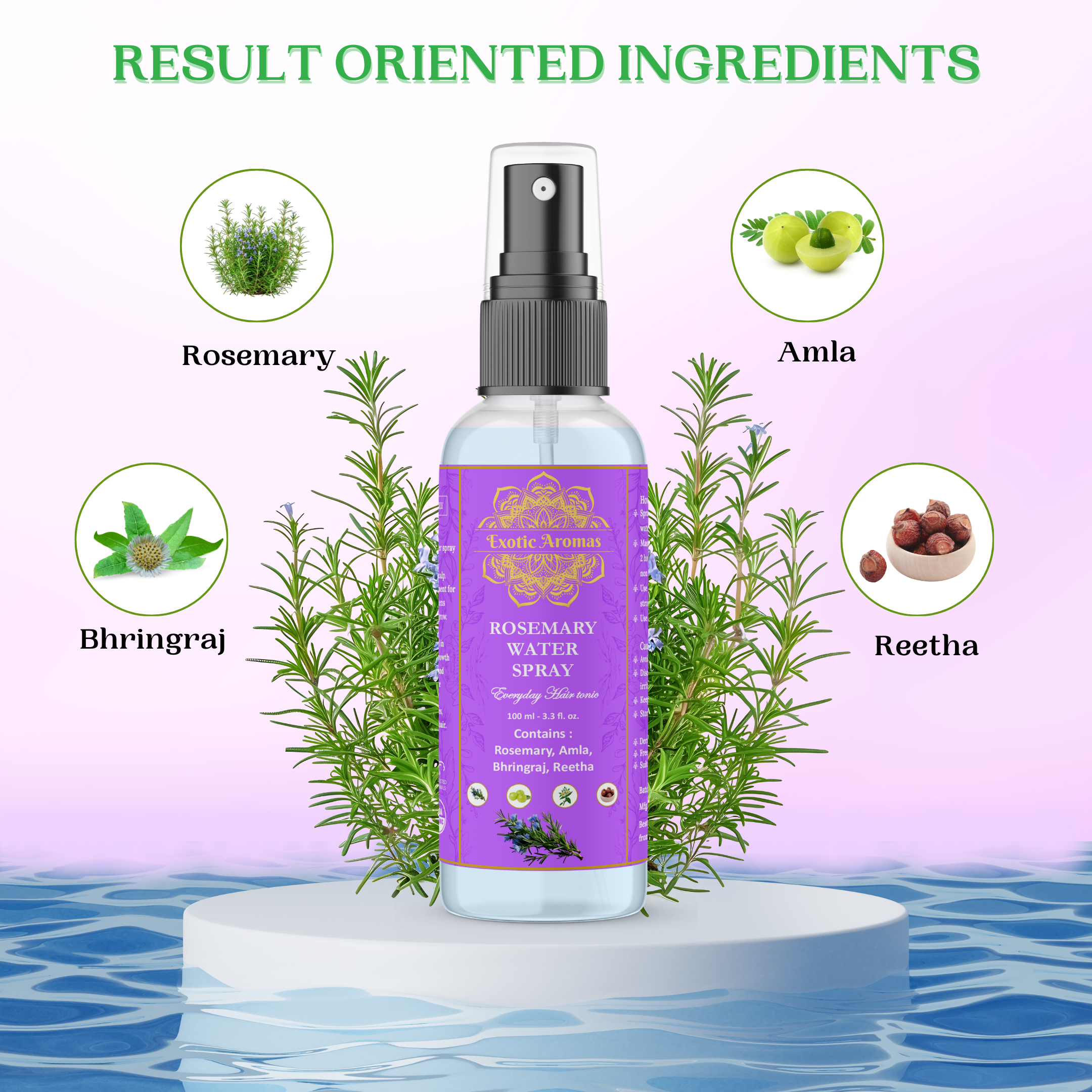 Exotic Aromas Rosemary Water Spray, 100 ML, For thicker,shinier & stronger hair. Strengthen, Moisturize & Thicken Naturally – for Dry, Oily, Flaky, Thinning, Damaged Hair Types, For Men & Women