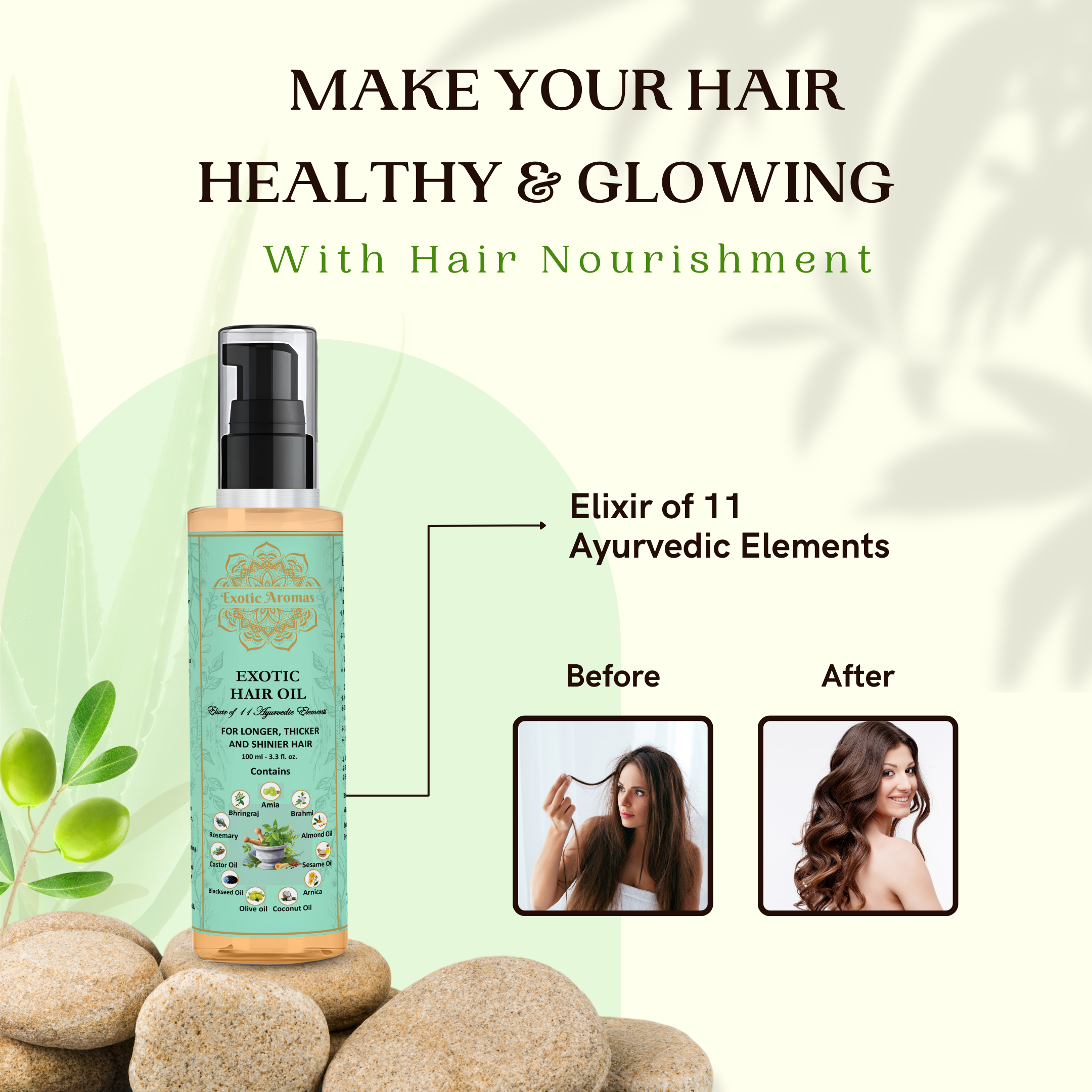 Exotic Aromas Exotic Hair Oil Blend of 11 Ayurvedic Herbs,For Thicker, Stronger & Shinier Hair Hair Oil - 100 ml