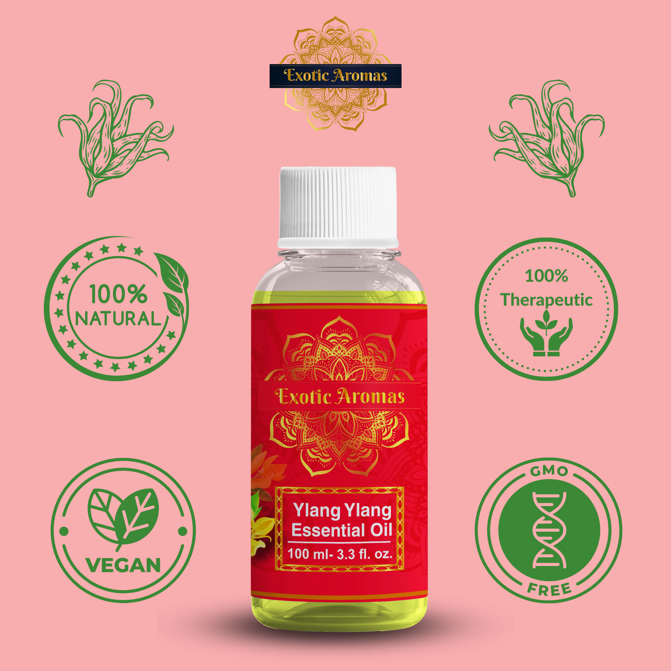 Ylang Ylang Essential Oil for Hair Strengthening, Acne Control & Aromatherapy