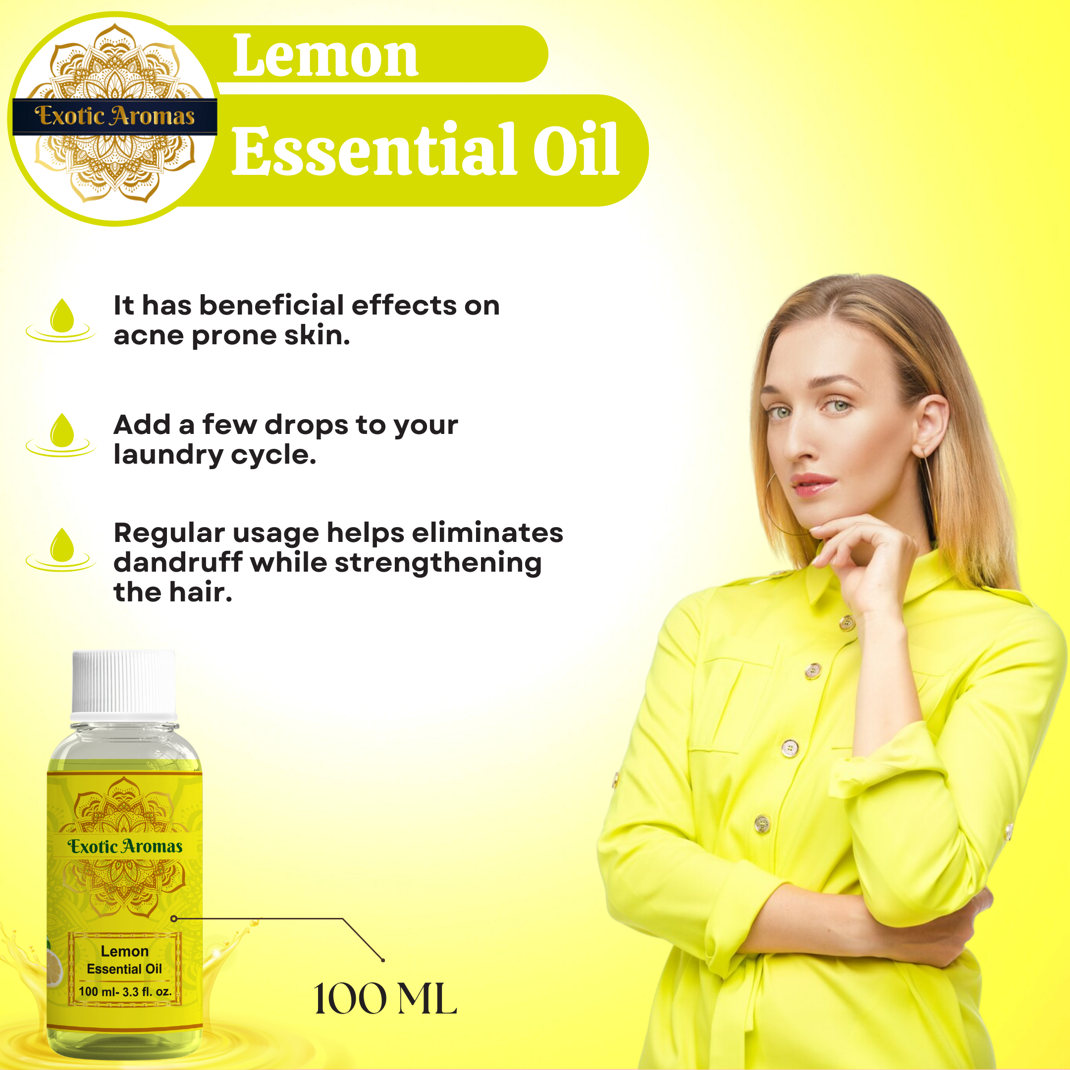Lemon Essential Oil for Skin, Hair & Aroma Therapy