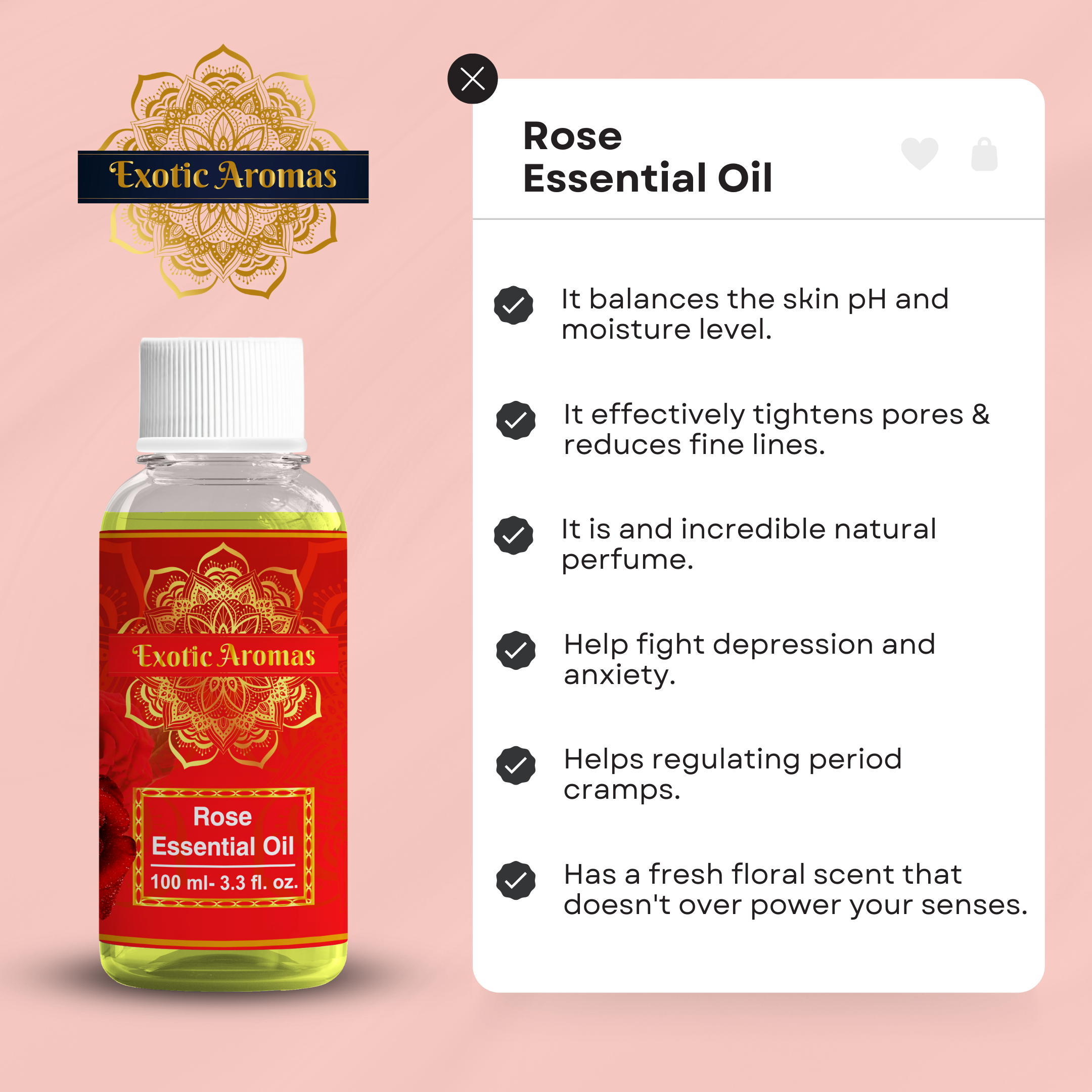 Rose essential oil, Pure, Natural and Organic