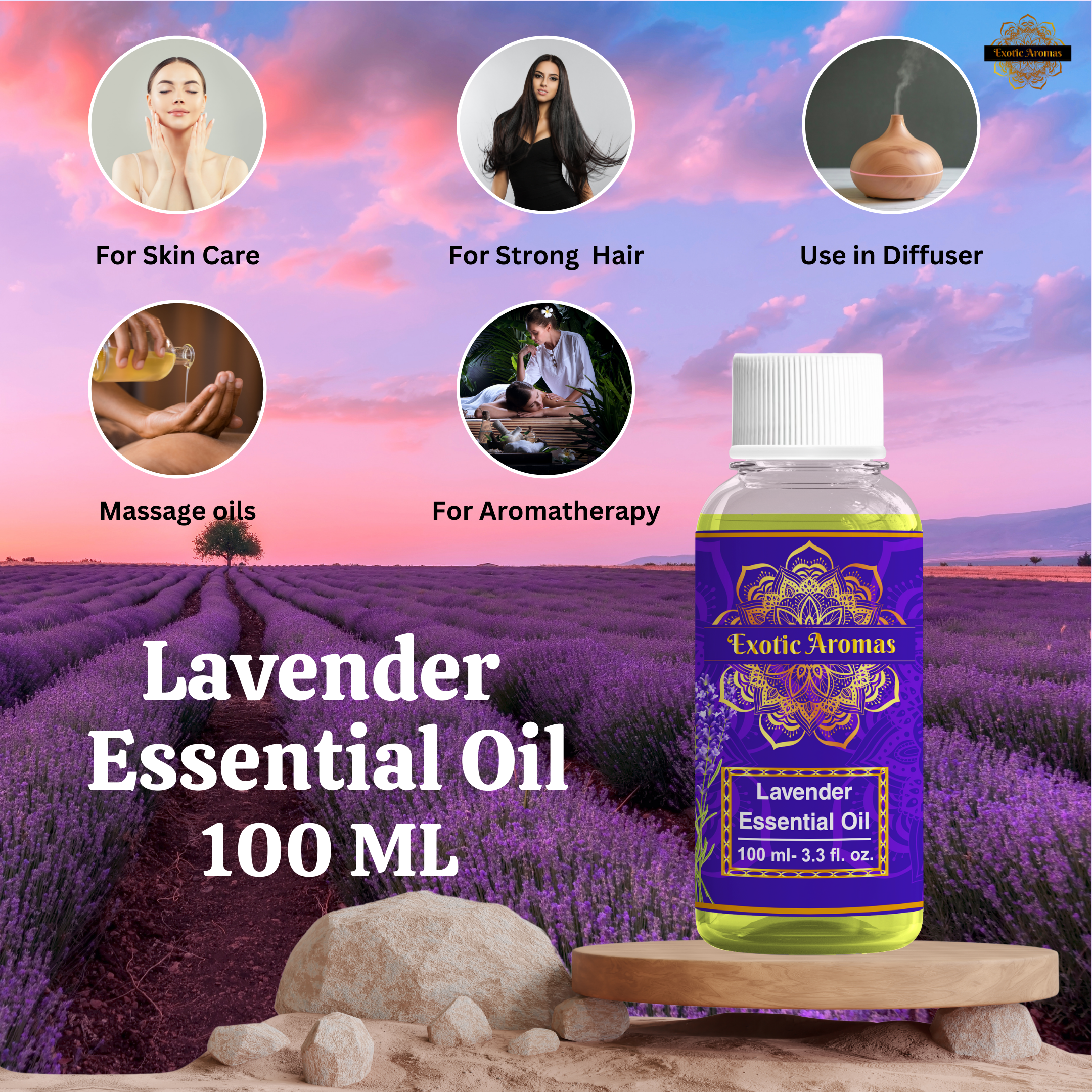 Lavender Essential Oil for Aroma Therapy, Stress Relief, Hair, Skin & Sleep